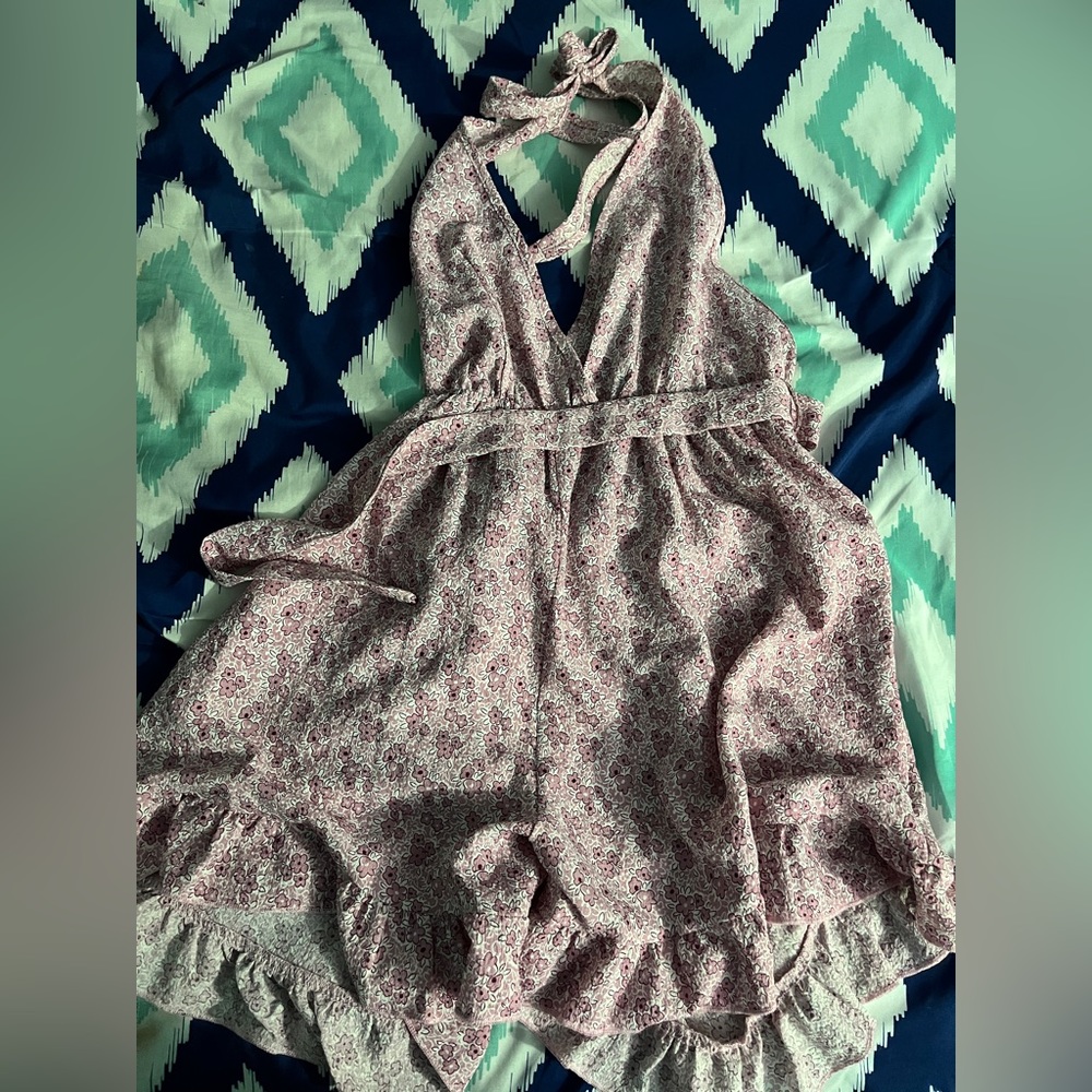 Pink floral halter romper